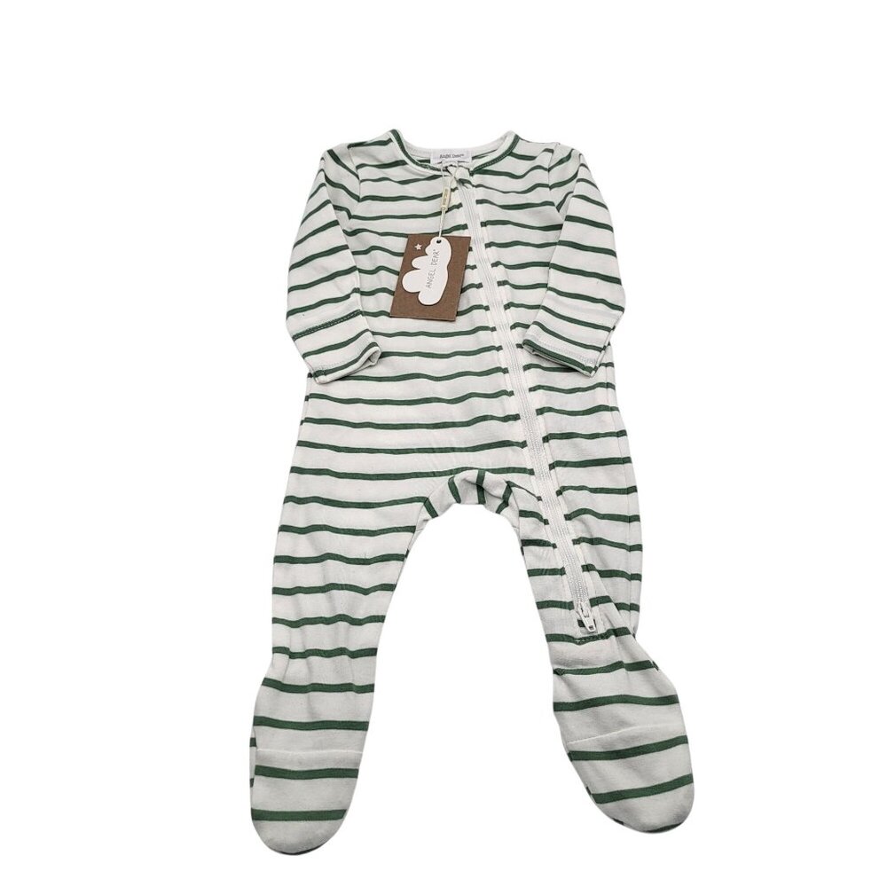 ANGEL DEAR Baby Footie Sleeper Green Stripe 2 Way Zipper Bamboo NWT